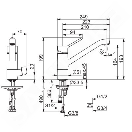 Hansa Primo - Mitigeur d'évier avec vanne d'arrêt, chrome 49502203