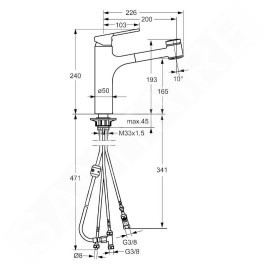 Hansa Ronda - Mitigeur d’évier avec douchette extractible, pour chauffe-eau instantané, chrome 55191133
