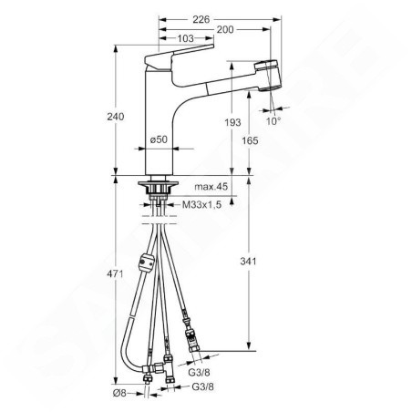 Hansa Ronda - Mitigeur d’évier avec douchette extractible, pour chauffe-eau instantané, chrome 55191133
