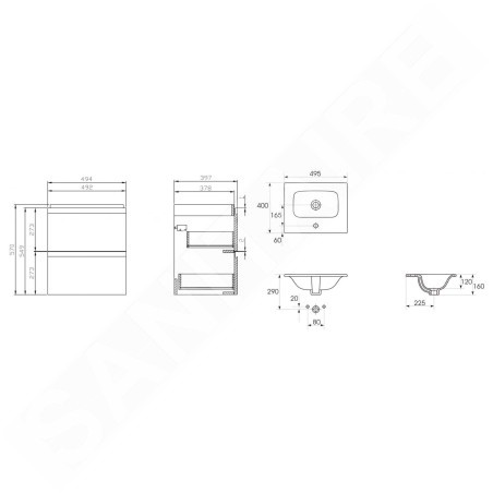 Cersanit Moduo - Meuble avec lavabo, 57x49x40 cm, 2 tiroirs, blanc S801-312-DSM