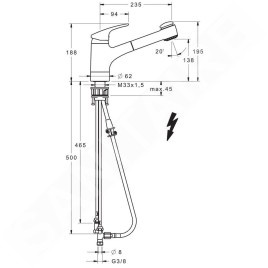 Hansa Mix - Mitigeur d’évier avec douchette extractible, pour chauffe-eau instantané, chrome 01361183