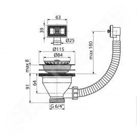 Alcadrain Accessoires - Sortie d'évier 6/4", trop-plein flexi A38