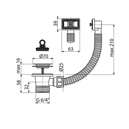 Alcadrain Accessoires - Sortie d'évier 6/4", trop-plein flexi, grille en acier inoxydable A331