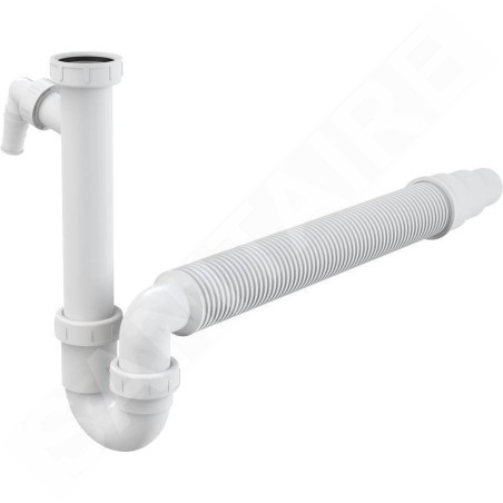 Alcadrain Siphons - Siphon de 50/40 mm de diamètre avec écrou de trop-plein et raccord, tuyau flexible A83-DN50/40