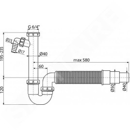 Alcadrain Siphons - Siphon de 50/40 mm de diamètre avec écrou de trop-plein et raccord, tuyau flexible A83-DN50/40