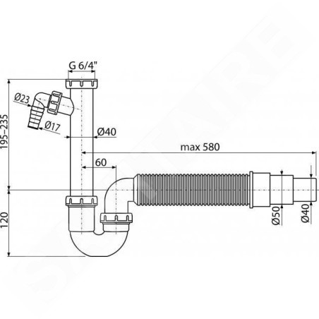 Alcadrain Siphons - Siphon de 50/40 mm de diamètre avec écrou de trop-plein et raccord, tuyau flexible A83-DN50/40