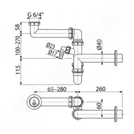 Alcadrain Siphons - Siphon d'évier avec raccord, écrou de trop-plein, G6/4". A872P