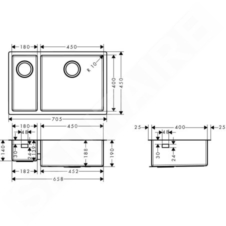 Hansgrohe Éviers - Evier encastré S719-U655, inox 43429800