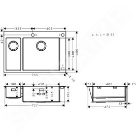 Hansgrohe Éviers - Évier à encastrer S712-F655, inox 43310800