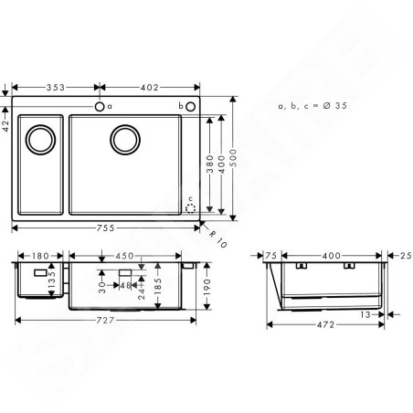 Hansgrohe Éviers - Évier à encastrer S712-F655, inox 43310800