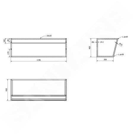 Sapho Ska - Support pour lavabo avec étagère, 1200 mm, blanc mat SKA114