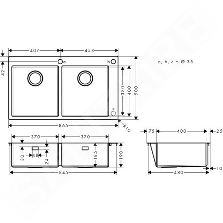 Hansgrohe Éviers - Évier à encastrer S712-F765, inox 43311800