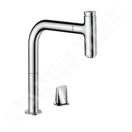 Hansgrohe M71 - Mitigeur d'évier Metris Select avec bec extractible, installation 2 trous, sBox, EcoSmart, chrome 73825000