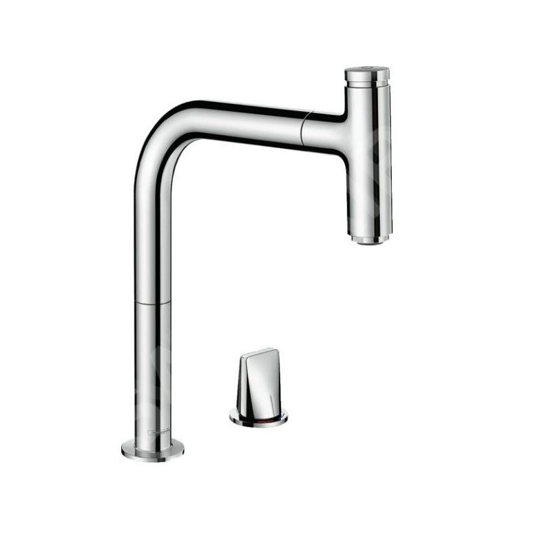 Hansgrohe M71 - Mitigeur d'évier Metris Select avec bec extractible, installation 2 trous, sBox, EcoSmart, chrome 73825000
