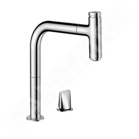 Hansgrohe M71 - Mitigeur d'évier Metris Select avec bec extractible, installation 2 trous, sBox, EcoSmart, chrome 73825000