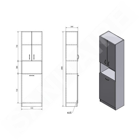 Aqualine Simplex Eco - Armoire avec panier 500x1800x300 mm, blanc mat SIME510