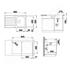 Blanco Dinas 45 - Évier, 860x500 mm, inox brossé 523374