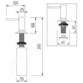 Nimco Autres - Distributeur de désinfectant ou de savon, encastré, 350 ml, chrome UN 2031V-26