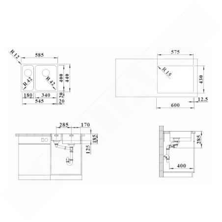 Blanco Solis 340/180 - Évier, 585x440 mm, inox brossé 526130