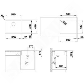 Blanco Zerox 500 - Évier, 540x440 mm, inox 521588
