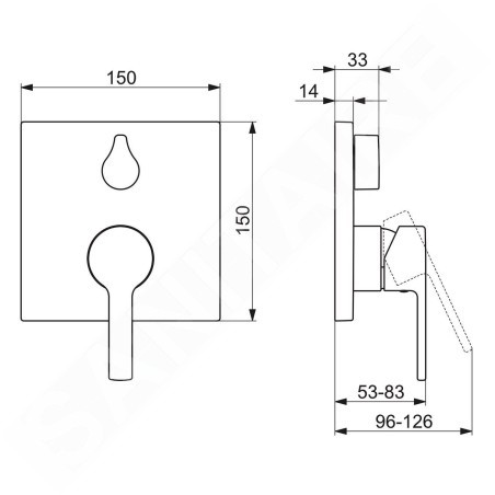 Hansa Ronda - Mitigeur de baignoire encastré, avec inverseur pour 2 sorties, chrome 83849583