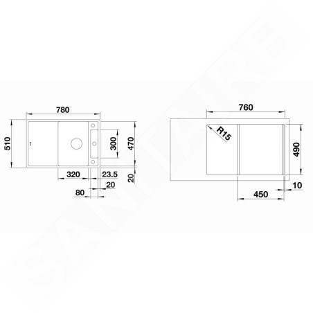 Blanco Axia III 45 - Évier en silgranit, 780x510 mm, avec accessoires, InFino, noir 525840