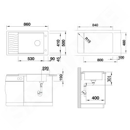 Blanco Elon XL 8 - Évier en silgranit, 860x500 mm, avec commande de vidage et accessoires, noir 525885
