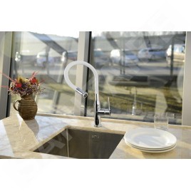 Sapho Sili - Robinet d’évier avec bras flexible, blanc/chrome SR481