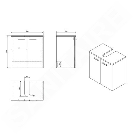 Aqualine Dino - Meuble lavabo 500x300x500 mm, blanc 57030