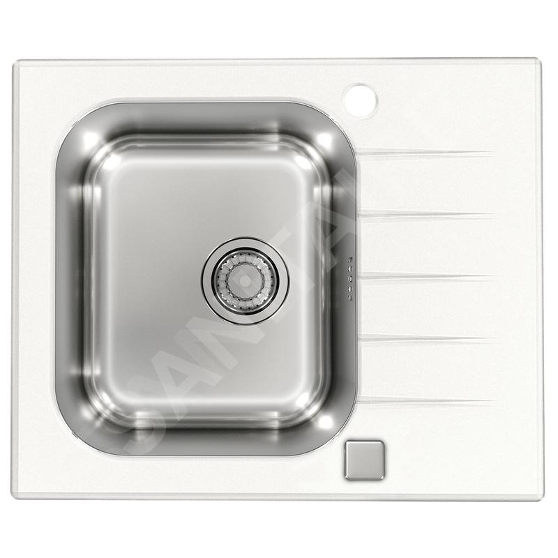 Alveus Altone - Évier 600x500 mm,avec commande de vidage, verre blanc / inox 1130525