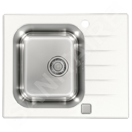 Alveus Altone - Évier 600x500 mm,avec commande de vidage, verre blanc / inox 1130525