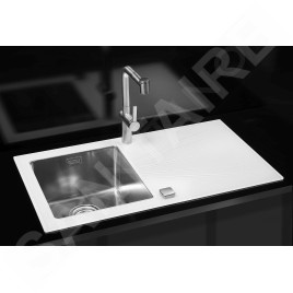 Alveus Karat - Évier 860x500 mm, avec commande de vidage, verre blanc / en inox 1102771