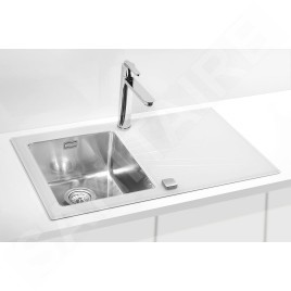 Alveus Karat - Évier 860x500 mm, avec commande de vidage, verre blanc / en inox 1102771