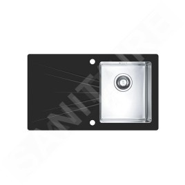 Alveus Karat - Évier 860x500 mm, avec commande de vidage, verre noir / en inox 1103657