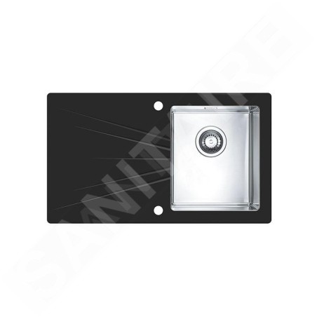 Alveus Karat - Évier 860x500 mm, avec commande de vidage, verre noir / en inox 1103657