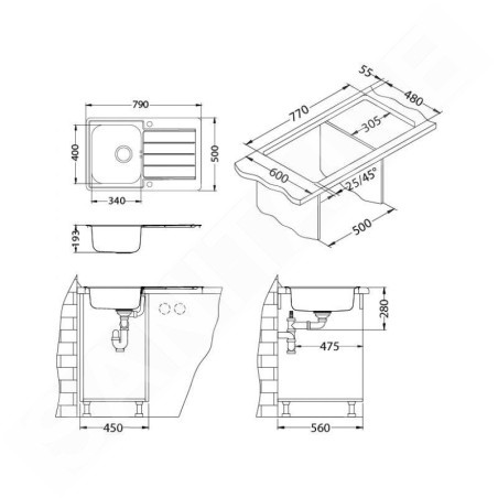 Alveus Line Maxim - Évier 790x500 mm, avec commande de vidage, inox 1100216