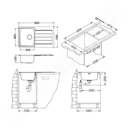 Alveus Line Maxim - Évier 860x500 mm, inox 1089611
