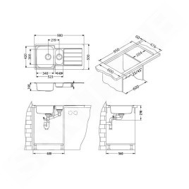 Alveus Line Monarch - Évier 980x500 mm, anthracite 1078568