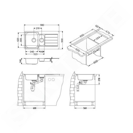Alveus Line Monarch - Évier 980x500 mm, anthracite 1078568