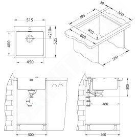 Alveus Pure - Évier 515x525 mm, avec commande de vidage, inox 1103609