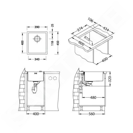 Alveus Quadrix Monarch - Évier 390x450 mm, anthracite 1103317