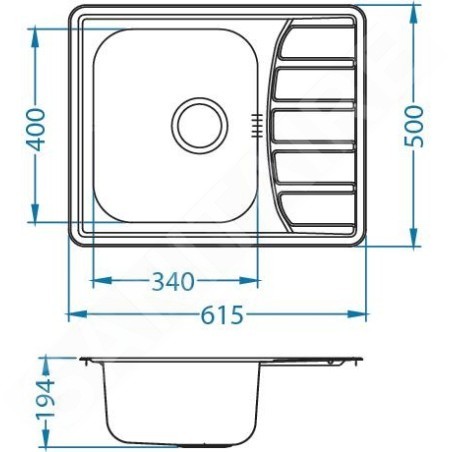 Alveus Zoom Maxim - Évier 615x500 mm, inox 1100215