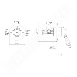 Sapho Kirké - Mitigeur encastré de douche, manette cristal, bronze KI41KB