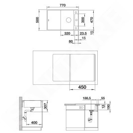 Blanco Axia III 45 - Évier en silgranite, 770x500 mm, avec accessoires, InFino, anthracite 523199