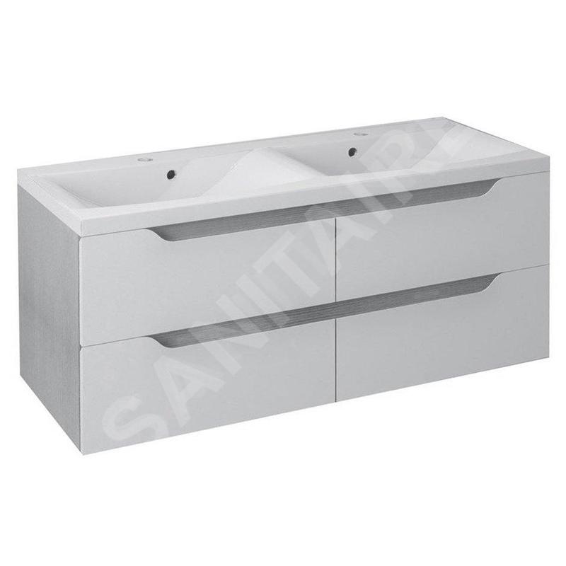 Sapho Wave - Meuble double-lavabo 1200x500x480 mm, blanc/chêne argenté WA120-3011 Sapho Wave - Meuble double-lavabo 1200x500x480 mm, blanc/chêne argenté WA120-3011