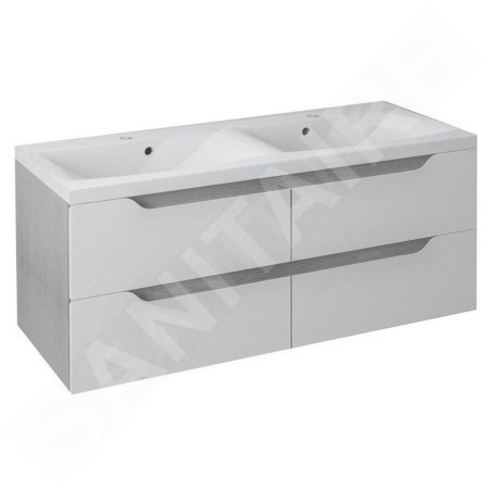 Sapho Wave - Meuble double-lavabo 1200x500x480 mm, blanc/chêne argenté WA120-3011
