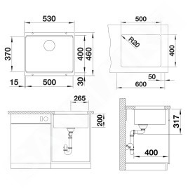 Blanco Etagon 500 - Évier en silgranite, 530x460 mm, avec rails, tartufo 522234
