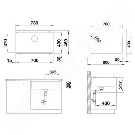 Blanco Etagon 700 - Évier en silgranite, 730x460 mm, avec rails, tartufo 525174