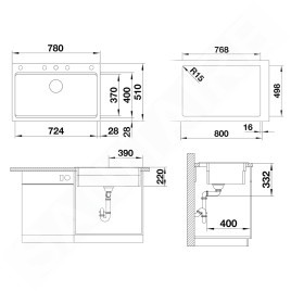 Blanco Etagon 8 - Évier en silgranite, 780x510 mm, avec rails, InFino, anthracite 525177
