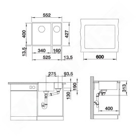 Blanco Subline 340/160 - Évier en silgranite, 552x427 mm, bac à gauche, anthracite 523568